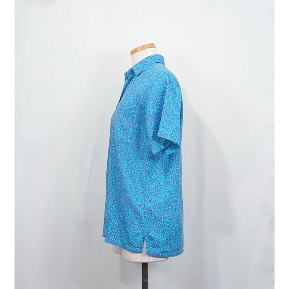 Vintage 90s Blouse Blue Purple Print Top Shirt LL Bean Cool Weave Misses Size S - Picture 3 of 6